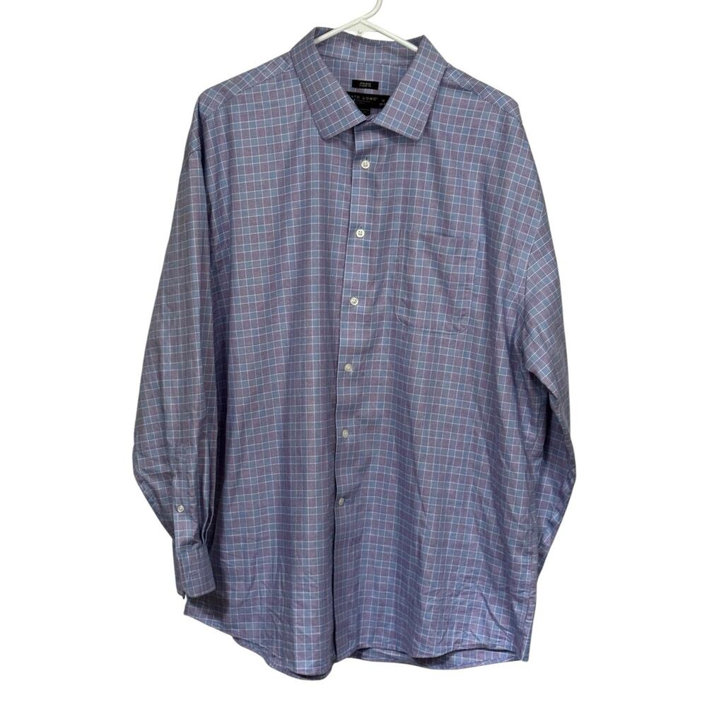 Pronto Uomo Mens Dress Shirt 18 34/35 Purple Blue Check Career Formal Wedding
